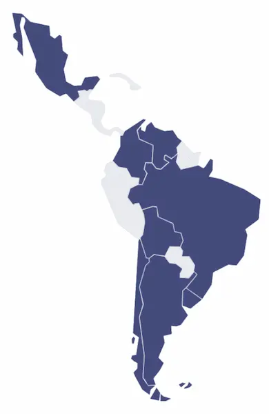 Mapa de Latinoamérica con divisas